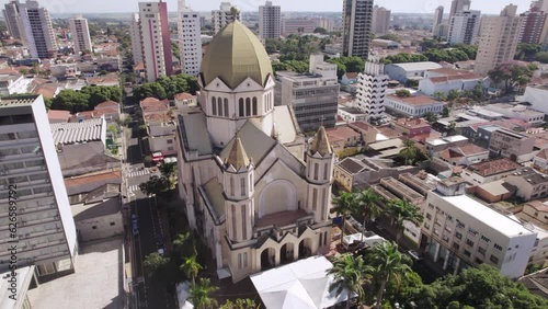Araraquara, São Paulo, Brazil, circa July 2023: Araraquara seen from above, Basilica São Bento, aerial image. photo
