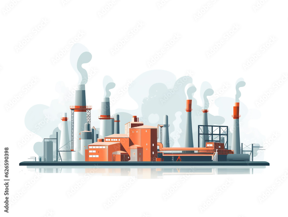 Obraz premium 2d graphic image of factories in operation and releasing residual smoke in the chimney. These large-scale factories can pollute the environment if not properly supervised. 