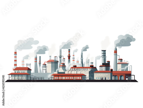 2d graphic image of factories in operation and releasing residual smoke in the chimney. These large-scale factories can pollute the environment if not properly supervised. 