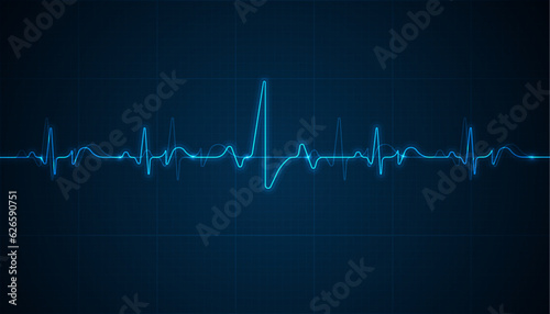 Emergency ekg monitoring. Blue glowing neon heart pulse. Heart beat. Electrocardiogram photo