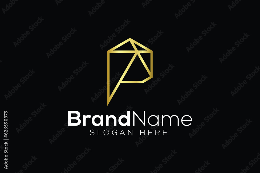 Fototapeta premium Letter P golden diamond logo design vector template