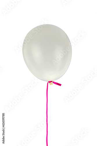 White balloon and ribbon flying isolated on transparent background, PNG.