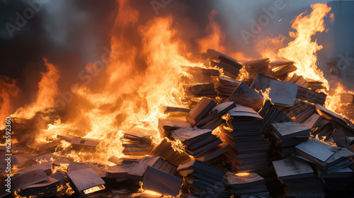 Burning pile of old books