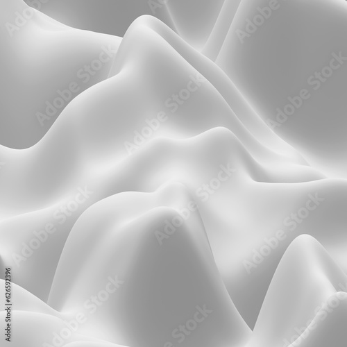 Abstract white background with curvy waves in 3d rendering