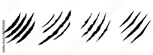 Animals claw scratches icons set. Claw scratches collection. Realistic illustration with black animals claw set. Grange scratches. Set of claws. Wild animals concept. 