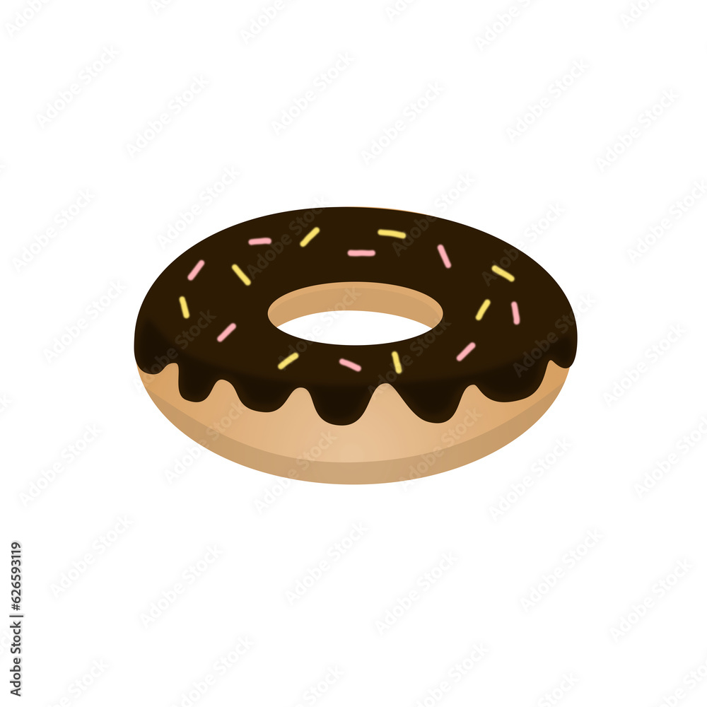 Chocolate donut isolated on white background. Vector donut top by sprinkles. Chocolate donut isolated on white background. Vector donut top by sprinkles.