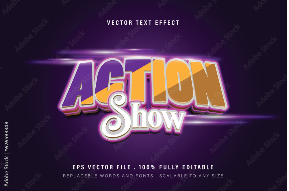 Action show 3d text effect, Editable 3d text effect