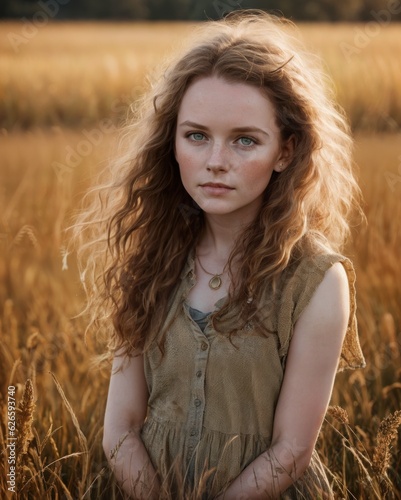 AI-image young red hair girl standing in a field