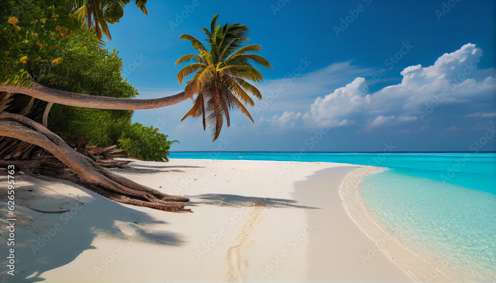 Beautiful beach on the Maldives' exotic island Ai generated image - obrazy, fototapety, plakaty 