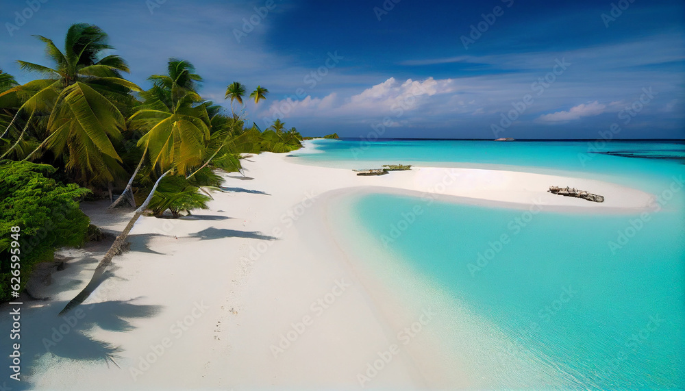 Fototapeta premium Beautiful beach on the Maldives' exotic island Ai generated image