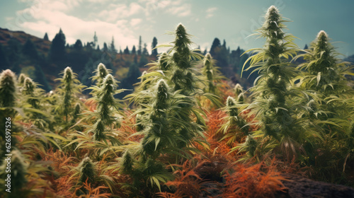 autumn blooming cannabis bushes outdoors generative ai
