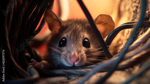 funny mouse tangled in electrical wires generative ai