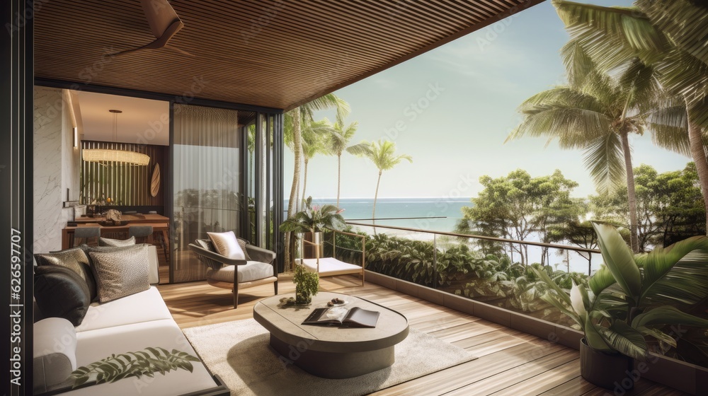 apartment condominium interior design living room and balcony terrace ...