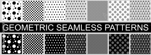 Set of fourteen trendy black and white classic and original polka dot patterns