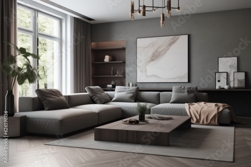 contemporary home interior design concept living room area casual lifestyle decorate monotone colour scheme modern style material finishing house beautiful background,ai generate © VERTEX SPACE