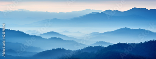 Mountains in the fog. Generative AI. © Taha