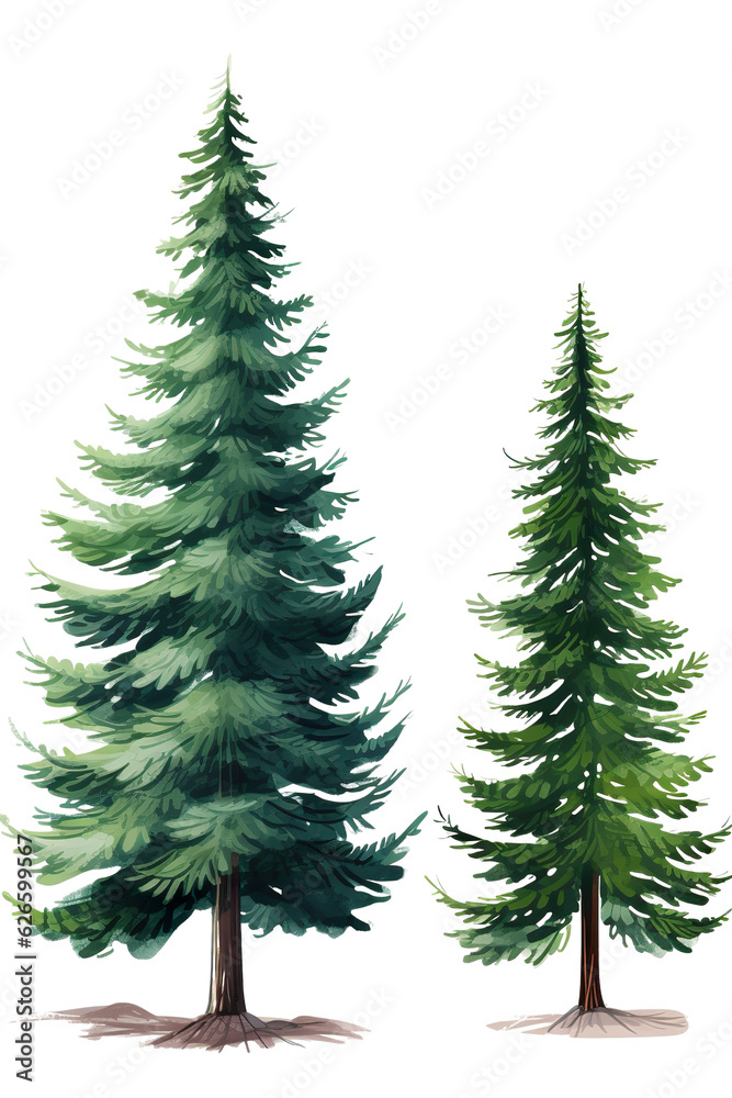 Obraz premium Christmas trees isolated white background, vector illustration PNG