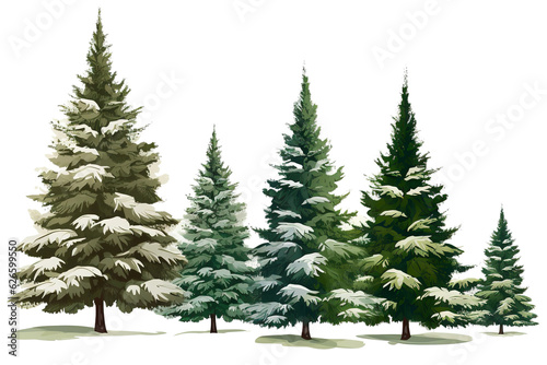 Christmas trees isolated white background, vector illustration PNG © JetHuynh