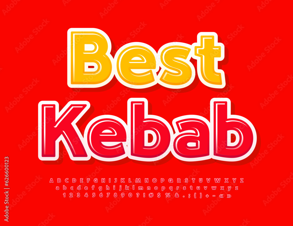 Vector award template Best Kebab. Stylish Red Font. Glossy Alphabet