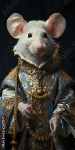Cute Mouse in a baroque dress. Generative AI.