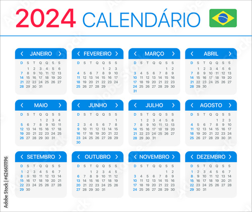 2024 Calendar - vector template graphic illustration - Brazilian version