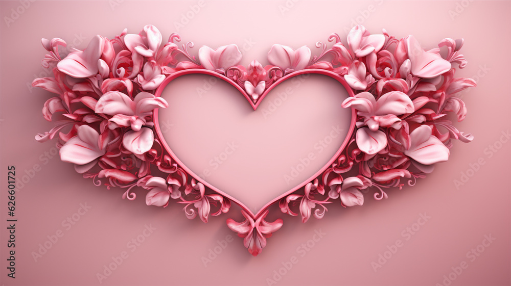 Valentine's Day heart border, empty picture frame, Generative AI