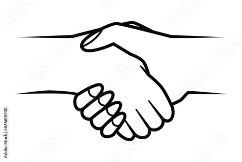 shake hand logo icon drawing in black and white cartoon vector