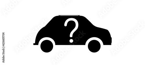 Car silhouette with a question mark. Icon for questions about cars. Driver's license test symbol.
