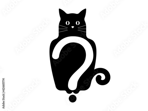 Silhouette of a cat with a question mark. Icon for questions on the theme of pets. Question symbol about cats.