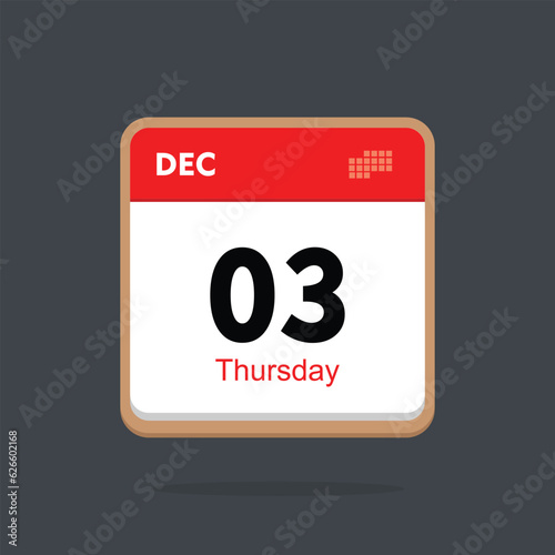 thursday 03 december icon with black background, calender icon