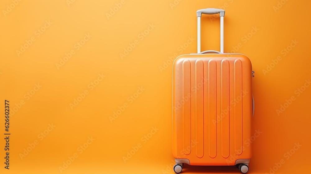 Traveling concept, suitcase on a yellow background with copy space, generated by AI Traveling concept, suitcase on a yellow background with copy space, generated by AI