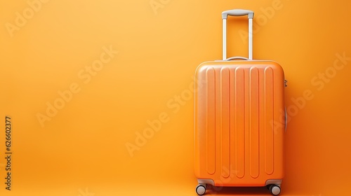 Traveling concept, suitcase on a yellow background with copy space, generated by AI