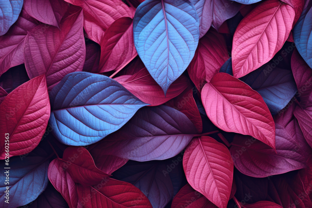 Colorful Leaves. Flat lay neon colors.