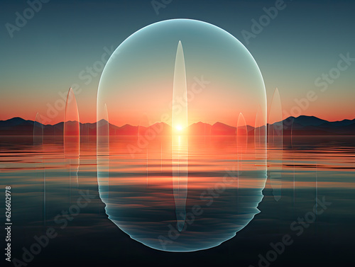 Belt of Venus, atmospheric optics, abstract lens flare, symmetrical circles, Gegenschein, Atmospheric scattering, Optical meteorology. Generative AI.. photo