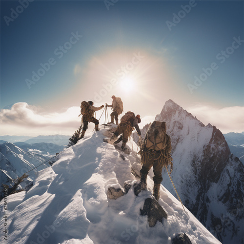 Mountaineering athletes. Generative AI. © Taha