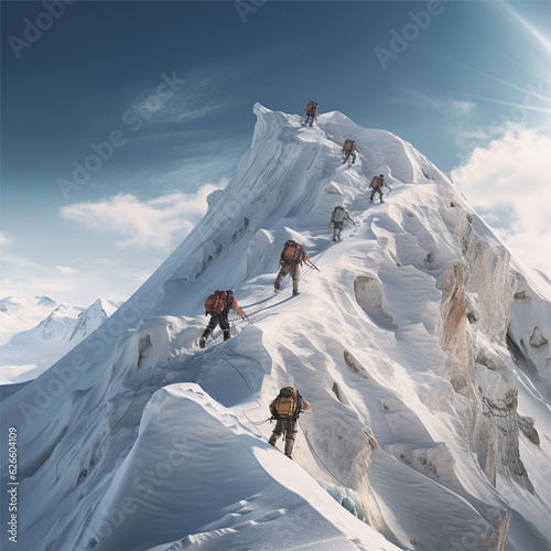 Mountaineering athletes. Generative AI.