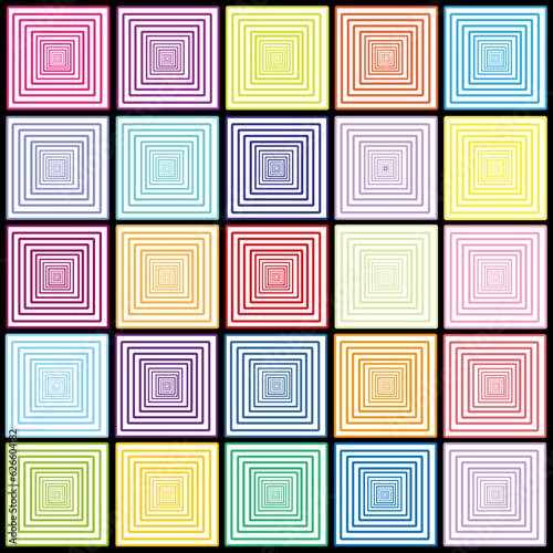 Fondo geométrico con cuadrados de colores pastel.