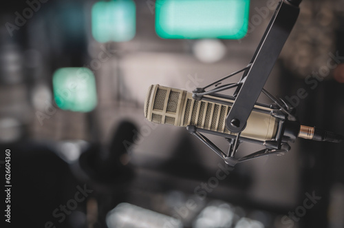 Professional microphone in radio studio