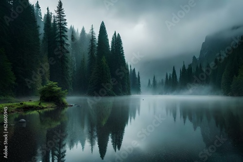 heavy rain in forest generative by AI technology © ellon