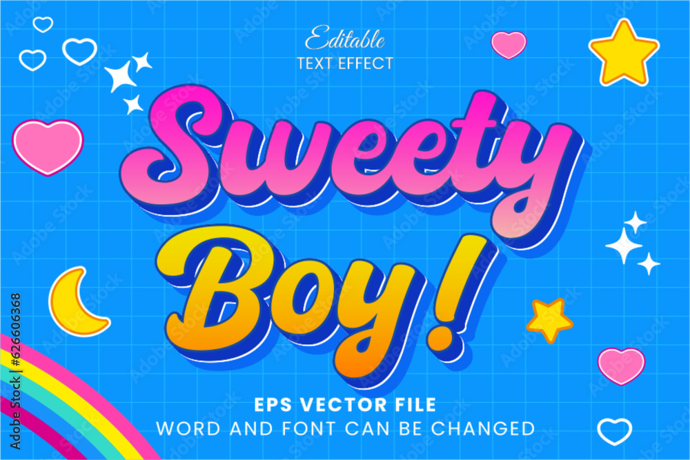 Colorful retro vintage text effect, sweety boy editable text effect