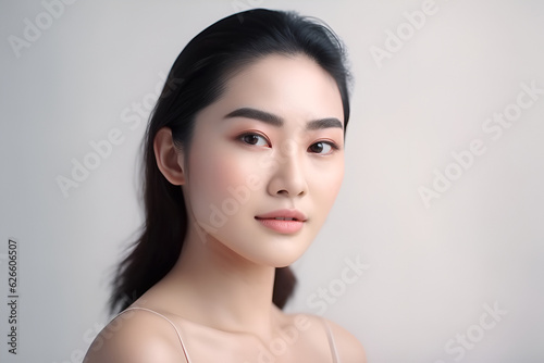Young Asian Beauty Woman With Perfect Skin on White Background: AI Generated