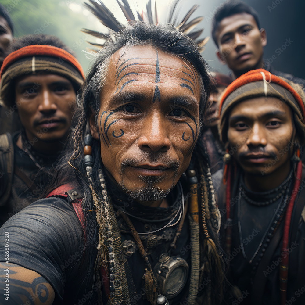 Selfie Portrait of a Amazon Tribal Group-Decorative Clothing