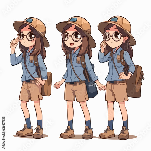 Vector illustration of an archaeologist kid, dressed for exploration, cartoon pose.