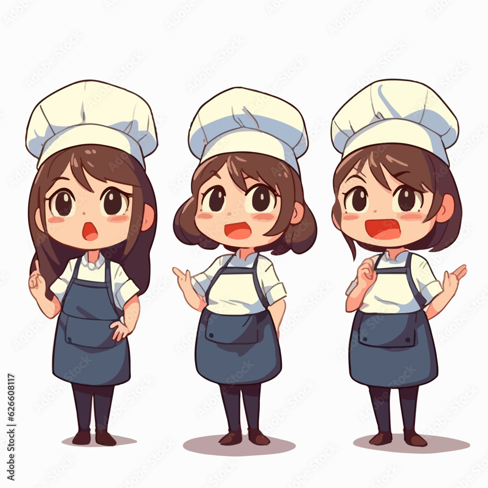 Girl chef dressed in chef's attire, vector illustration, young child, cartoon style. Girl chef dressed in chef's attire, vector illustration, young child, cartoon style.