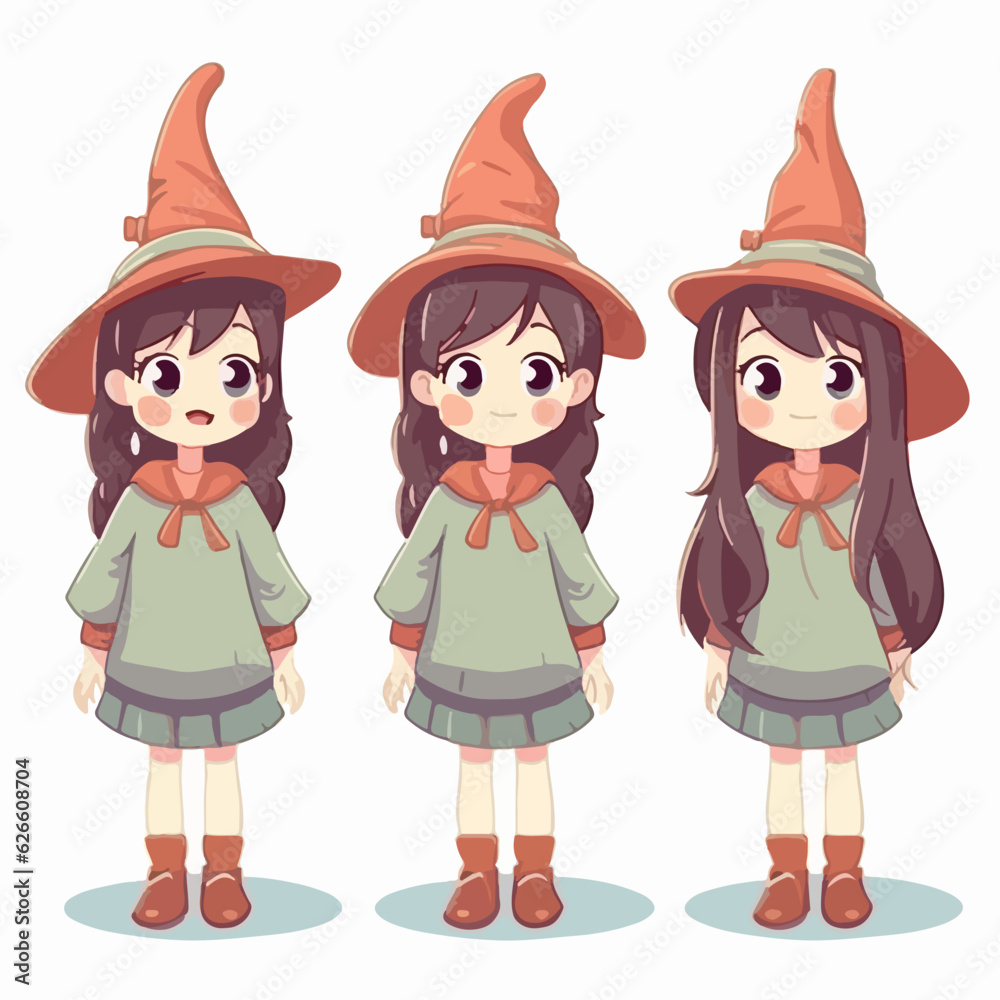 Cartoon of a girl with mystical outfit, vector illustration, little child, pose. Cartoon of a girl with mystical outfit, vector illustration, little child, pose.