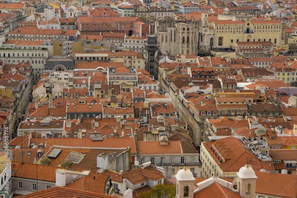 Libon city scape. City of Libon, Portugal with Tagus river blue sky and no clouds. Lisbon city view. 