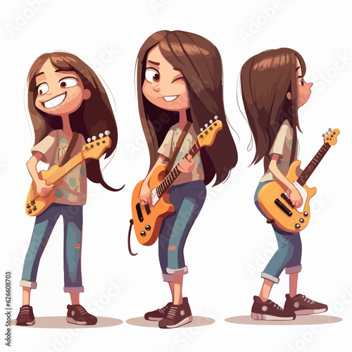 Vector illustration of a young rockstar girl, dressed for the stage, cartoon pose.