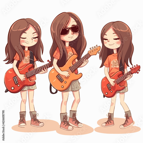 Vector illustration of a rockstar kid, dressed for the stage, cartoon pose.