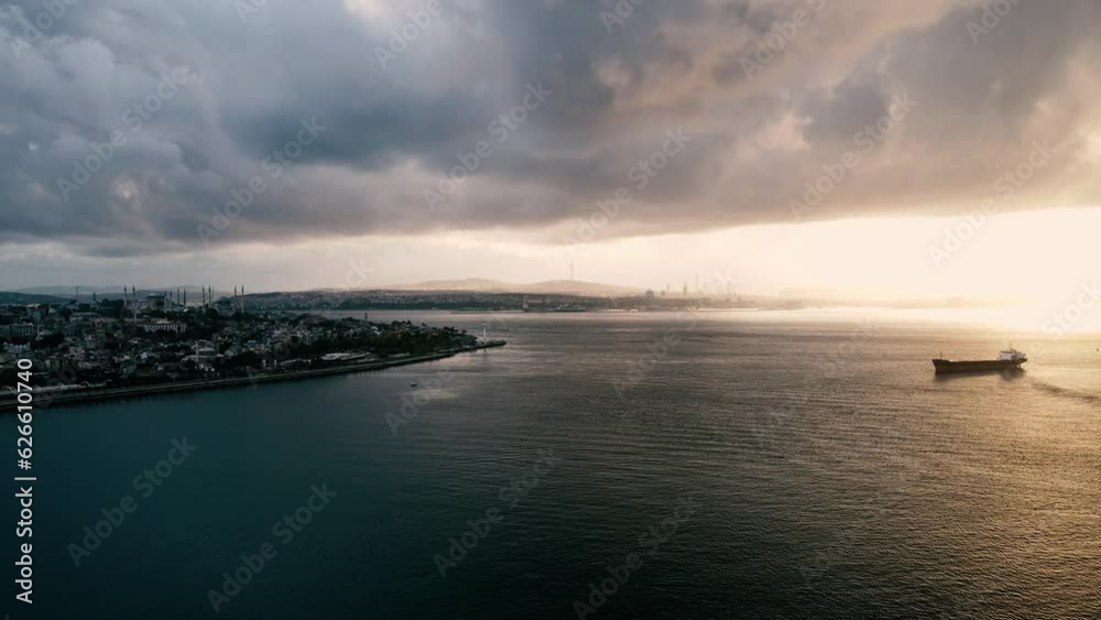 aerial view of istanbul cityscape and bosphorus in clody morning day aerial view of istanbul cityscape and bosphorus in clody morning day