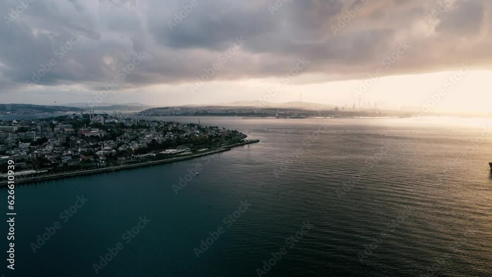 aerial view of istanbul cityscape and bosphorus in clody morning day aerial view of istanbul cityscape and bosphorus in clody morning day